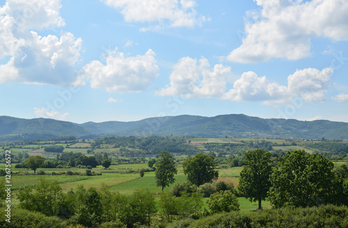 Landscape of fields and mountain in background in central Serbia © branislav