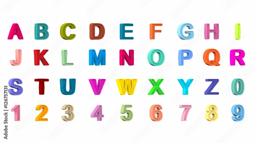 font, big colorful letters standing. 3D rendering