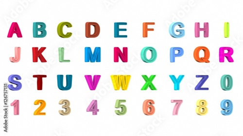font, big colorful letters standing. 3D rendering
