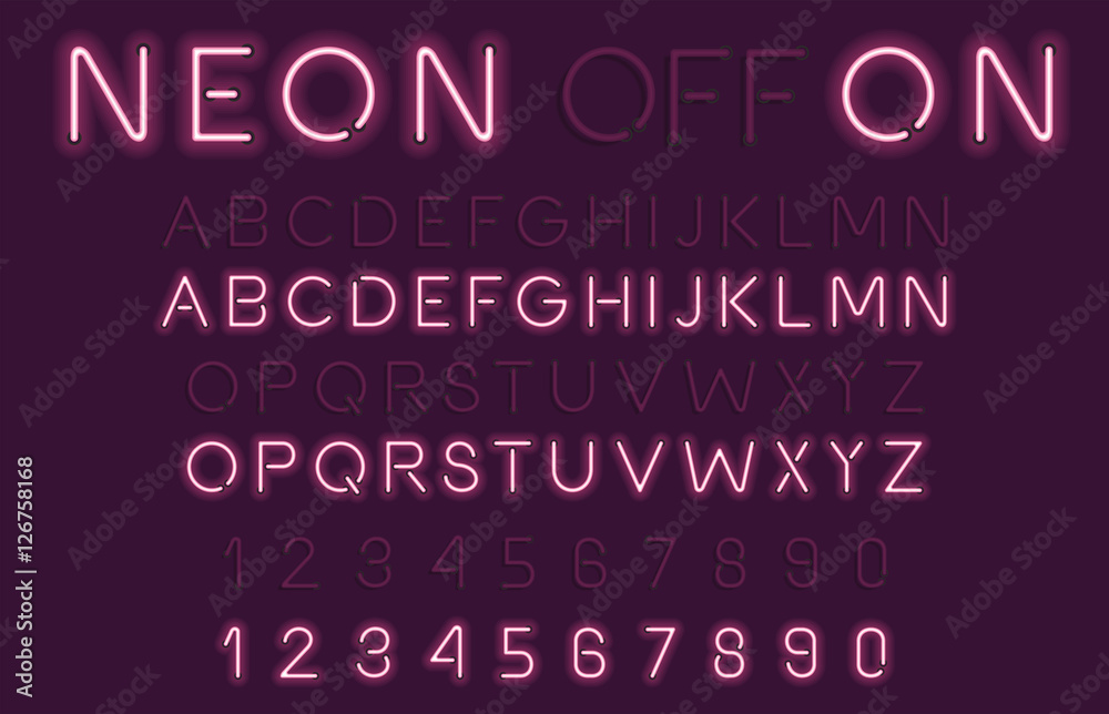 Neon Light Alphabet Vector Font