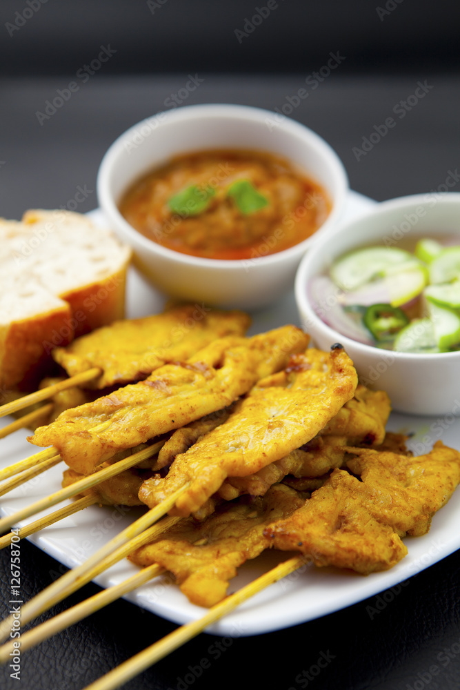 Grilled Pork Satay with Peanut Sauce and Vinegar	