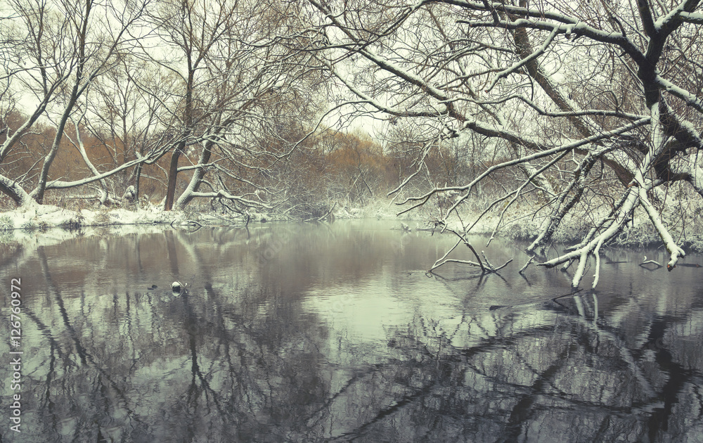 Winter landscape with river Winter landscape with river