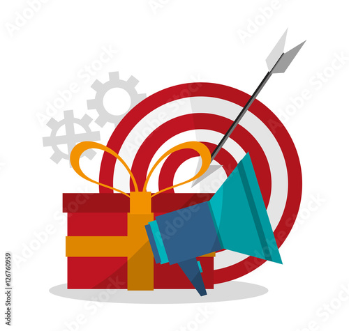 Gift target and megaphone icon. Digital marketing media ecommerce seo and business theme. Isolated design. Vector illustration