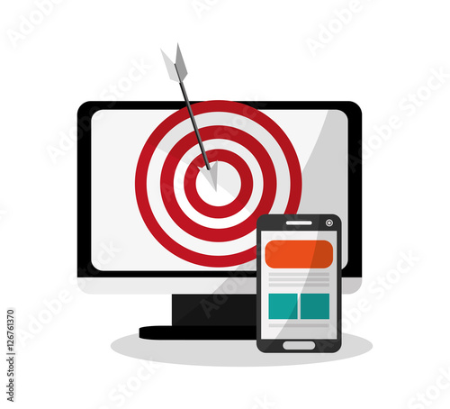 Computer and target icon. Digital marketing media ecommerce seo and business theme. Isolated design. Vector illustration