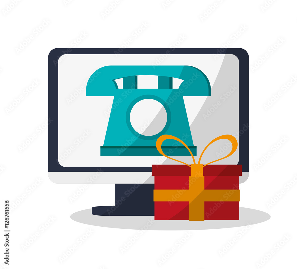 Computer and gift icon. Digital marketing media ecommerce seo and business theme. Isolated design. Vector illustration Computer and gift icon. Digital marketing media ecommerce seo and business theme. Isolated design. Vector illustration