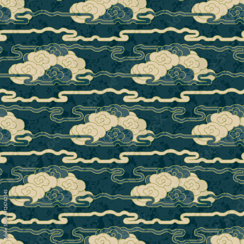 seamless vector hand drawn grunge japanese traditional cloud pattern design