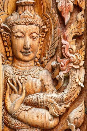 The art of carved wooden in thailand temple
