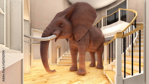 Elephant in the living room 3d rendering photo