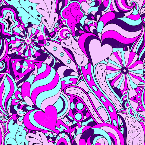 Seamless abstract hand-drawn waves pattern. Bright colors