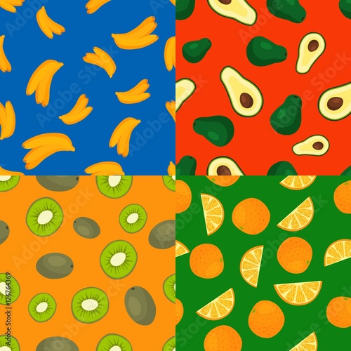 Fruits seamless patterns vector set.