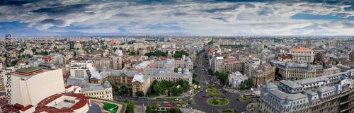 Aerial Panorama over Bucharest, Romania. Photo taken from the University Square.