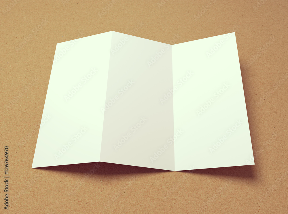 Fototapeta premium Blank vintage 3D illustration tri-fold brochure mock-up.