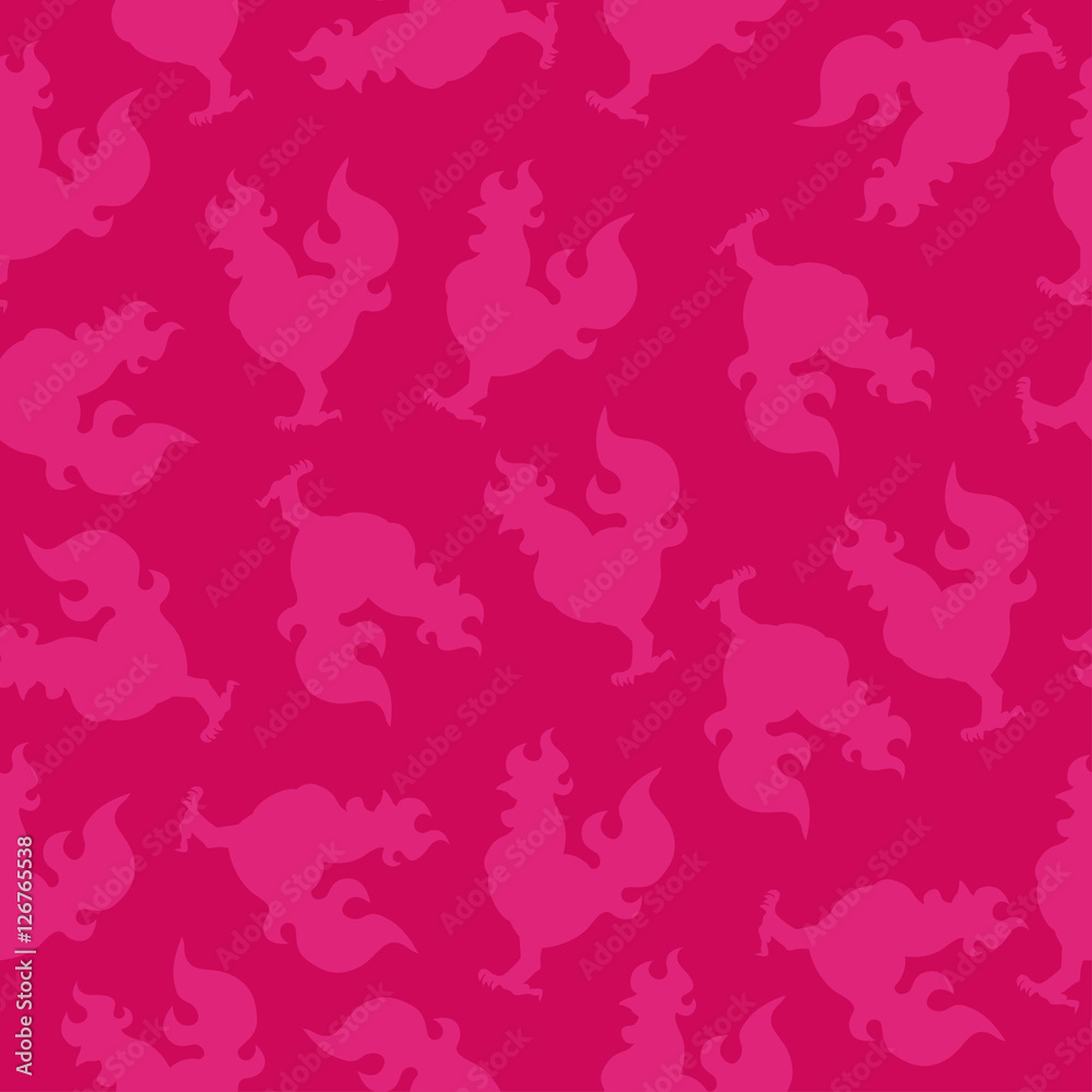 seamless pattern with a cock silhouette or fire rooster for the new year
