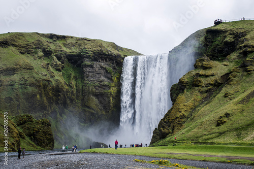 Skogafoss beautiful waterfall green Iceland photo