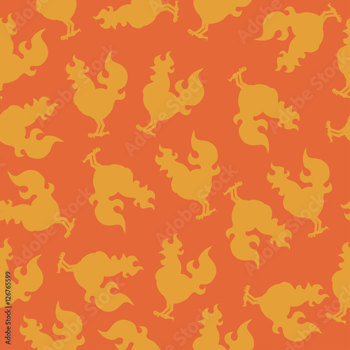 seamless pattern with a cock silhouette or fire rooster for the new year