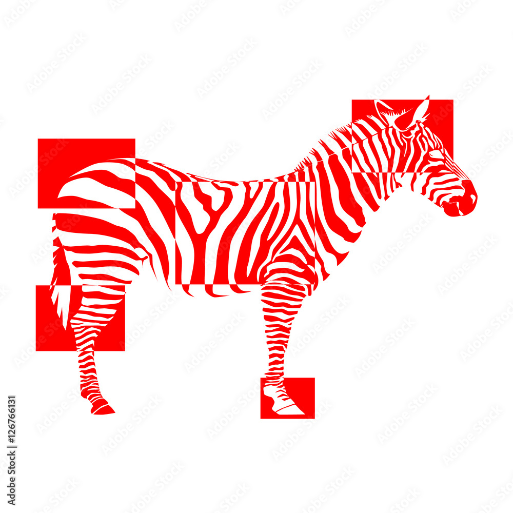 The red zebra in negative rectangles on white background Stock Vector |  Adobe Stock