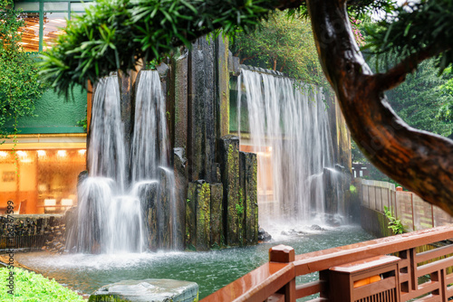 Artificial waterfall at The Nan Lian Garden in Hong Kong beautiful scenery