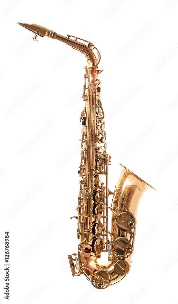 Fototapeta premium Golden Saxophone isolated on white.