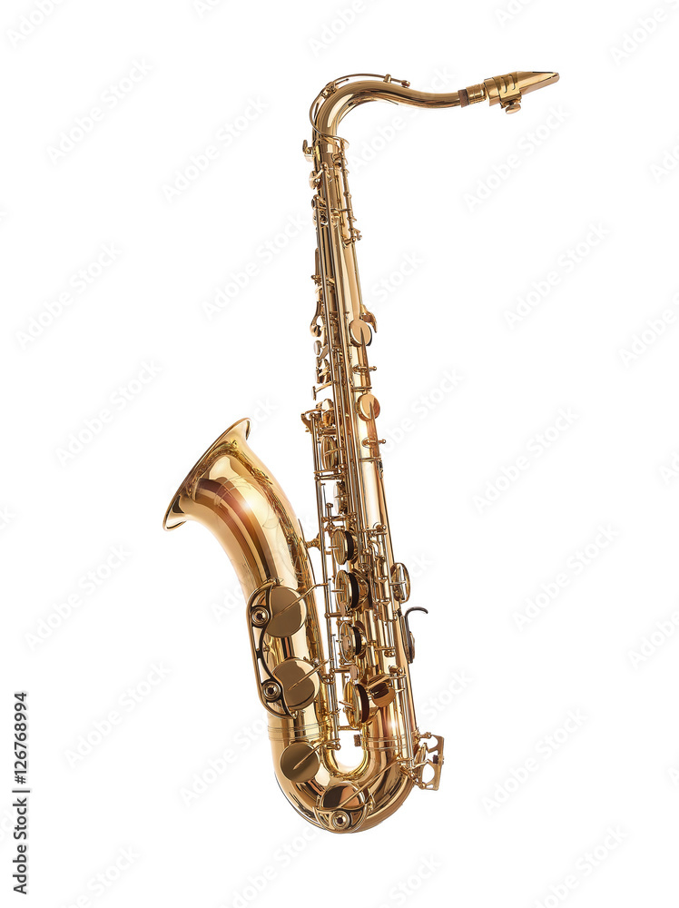 Naklejka premium Golden Saxophone isolated on white.