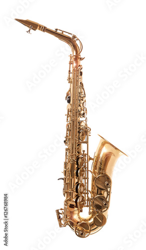 Golden Saxophone isolated on white.