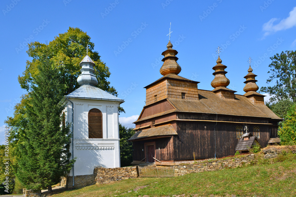 ancient greek catholic wooden  church in Wislok Wielki near Komancza