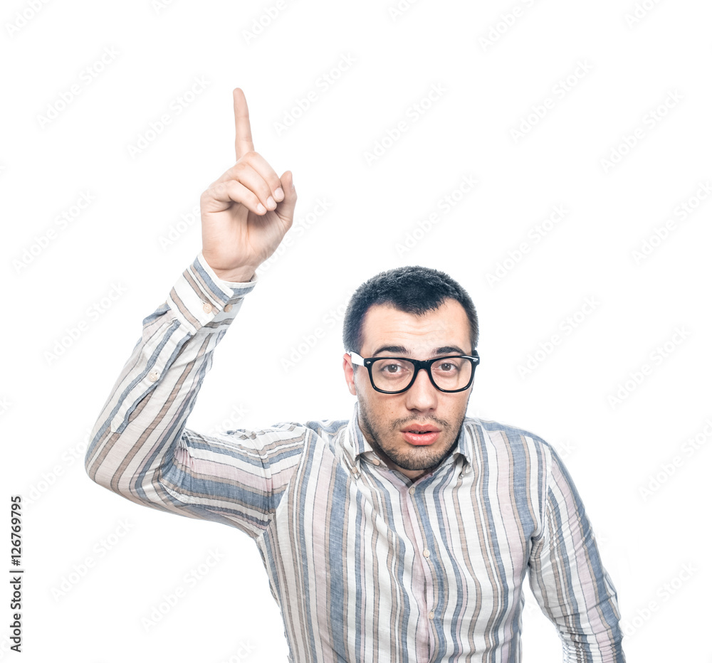 Guy pointing to something Guy pointing to something