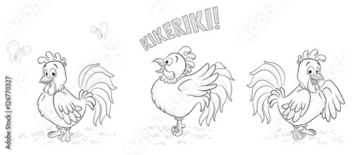 Vektor Illustration von drei Hähnen auf einer Wiese
