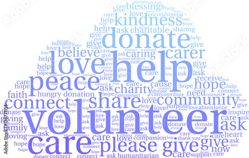 Volunteer word cloud on a white background.