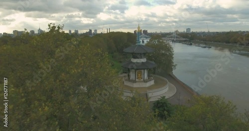 Aerial push out view of the peace pagoda in London photo