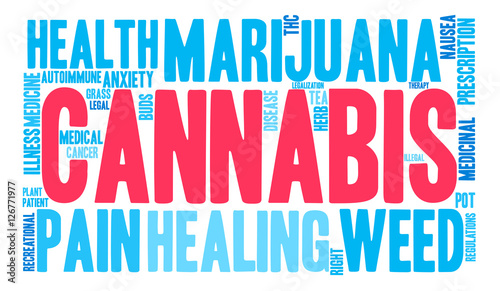 Cannabis Word Cloud on a white background. 