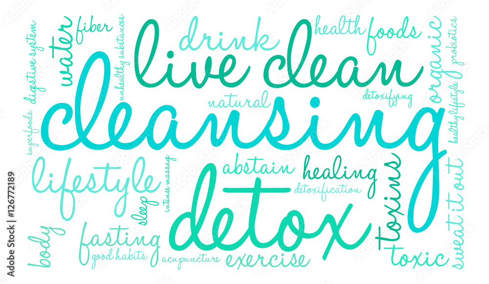 Cleansing Word Cloud on a white background. 