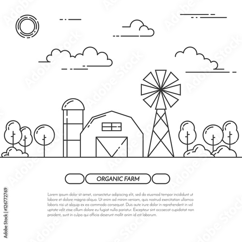 Farmhouse banner for agricultural products advertise Flat line art vector
