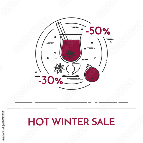 Winter sales mulled wine banner Linear style