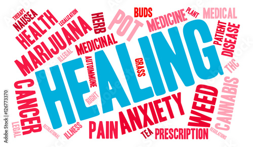 Healing Marijuana word cloud on a white background. 