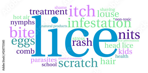 Lice Word Cloud on a white background. 