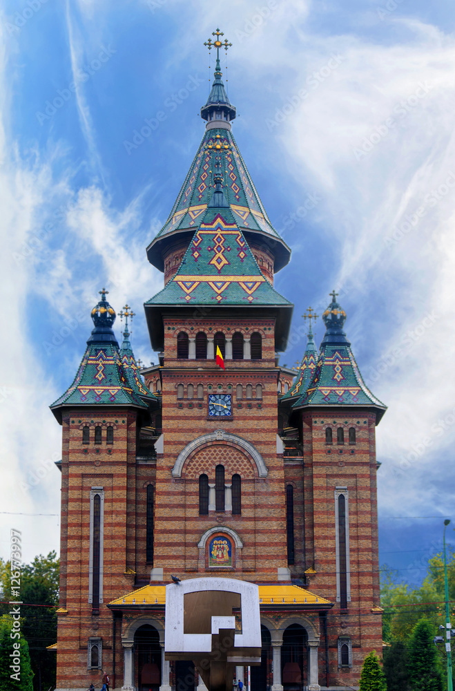 TIMISOARA, ROMANIA - 15 OCTOBER 2016 Romanian orthodox cathedral in Timisoara