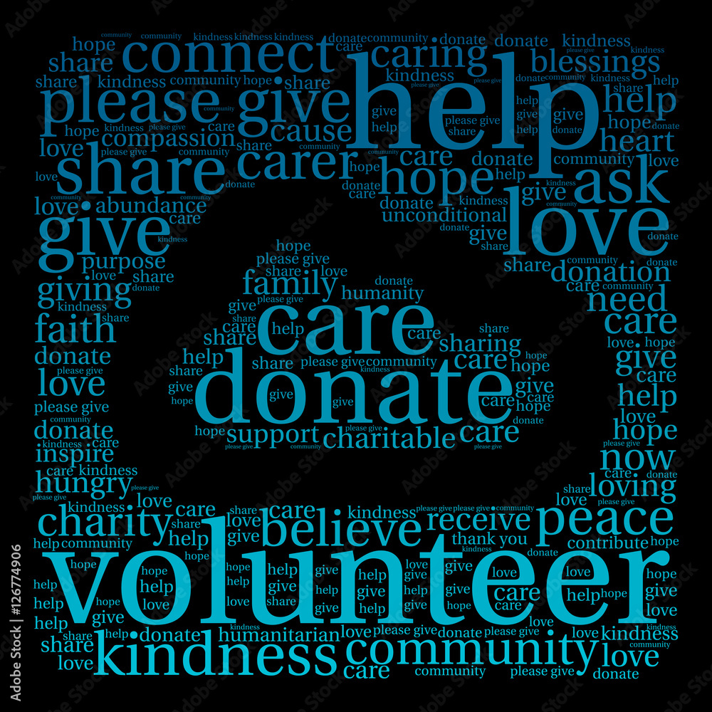 Obraz premium Volunteer Word Cloud on a black background. 