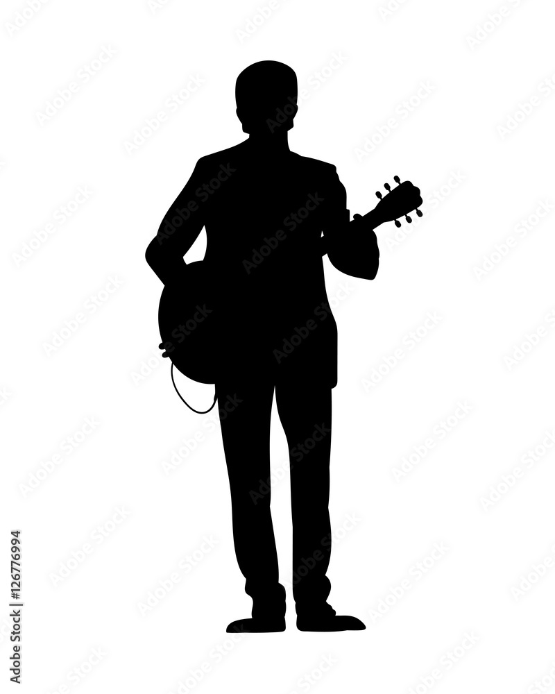 Silhouettes of musicians with guitar. Vector illustration