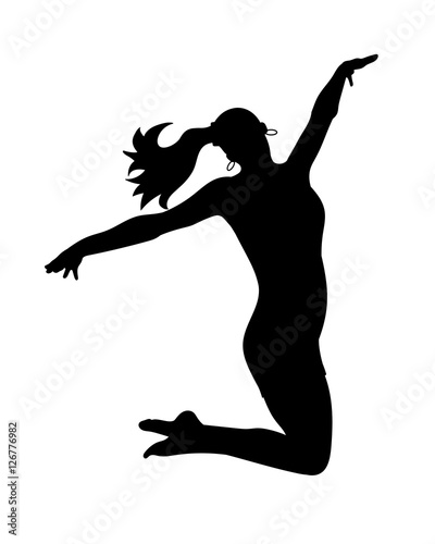 Silhouettes dancing jumping girl. Vector illustration