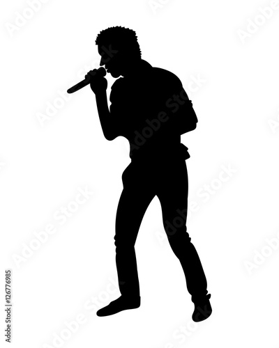 Silhouettes of showman singer with microphone. Vector illustration