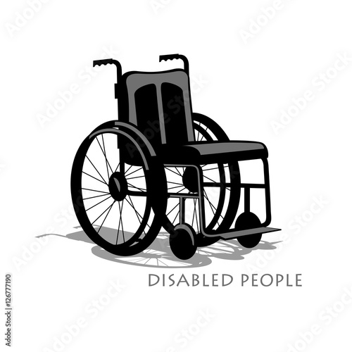Wheelchair silhouette with shadow and text
