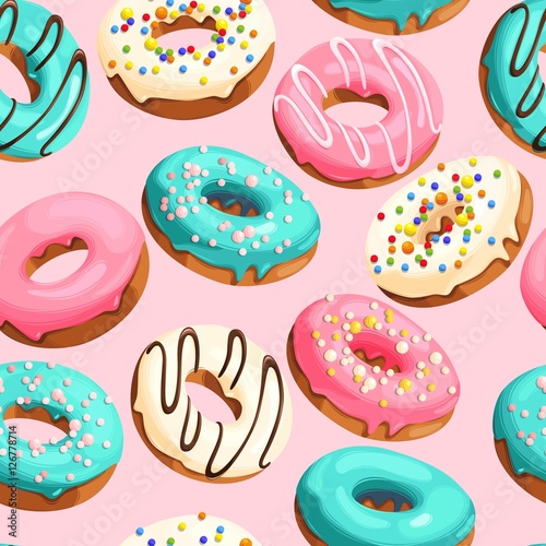 Tableau sur toile Glazed donuts seamless