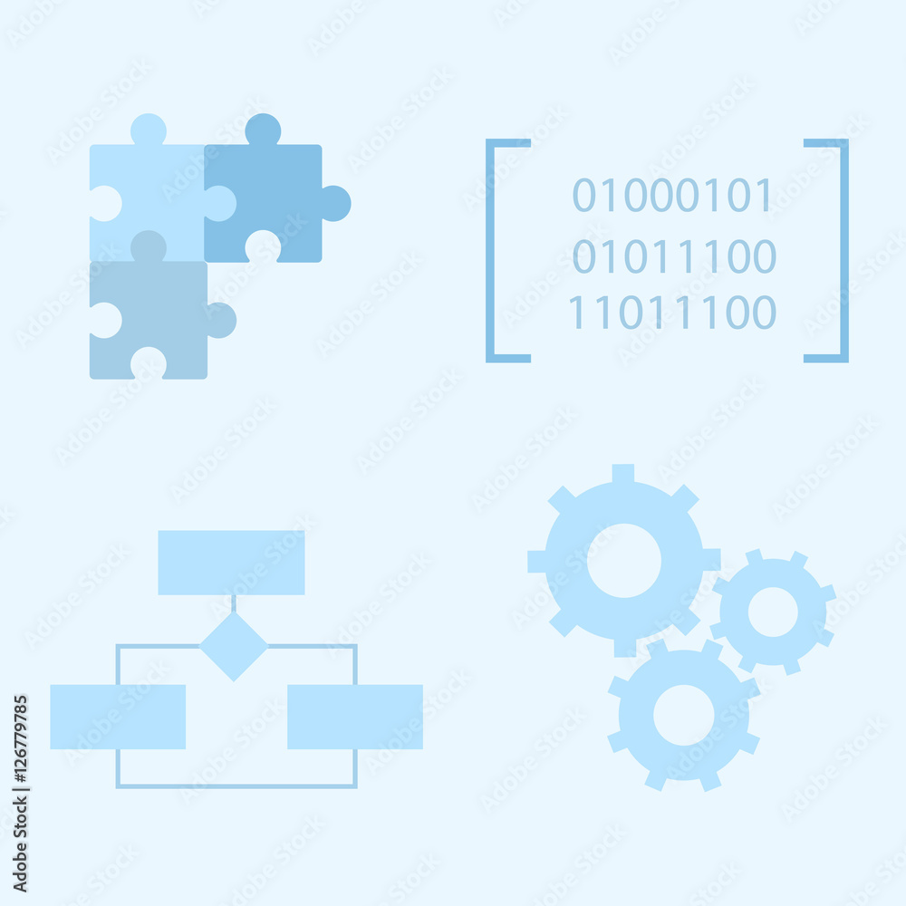 software development life-cycle process vector icons.