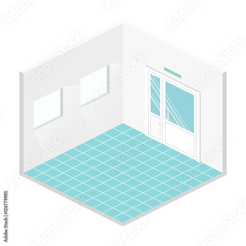 Isometric flat 3D abstract interior emply room.
