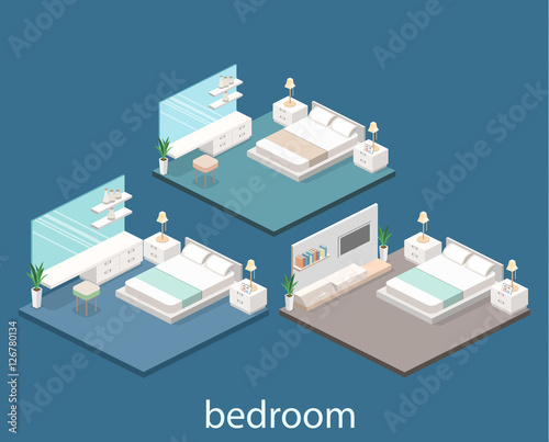 modern bedroom design in isometric style.
