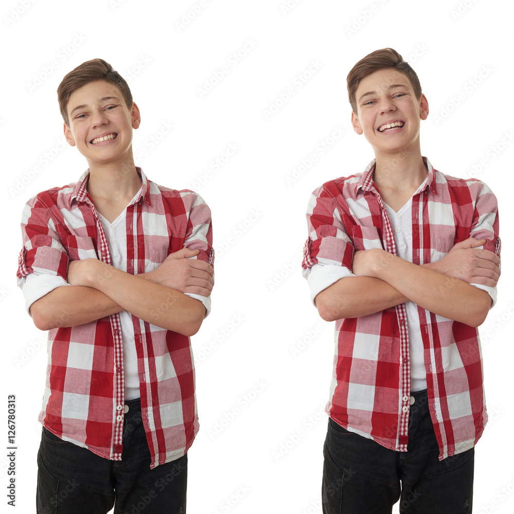 Cute teenager boy over white isolated background Cute teenager boy over white isolated background