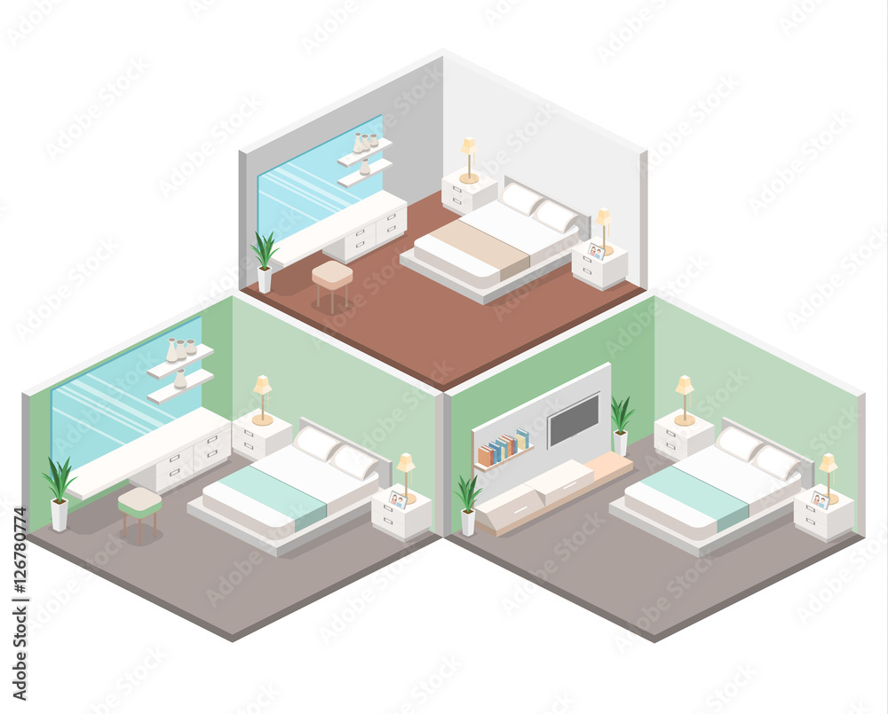 modern bedroom design in isometric style.