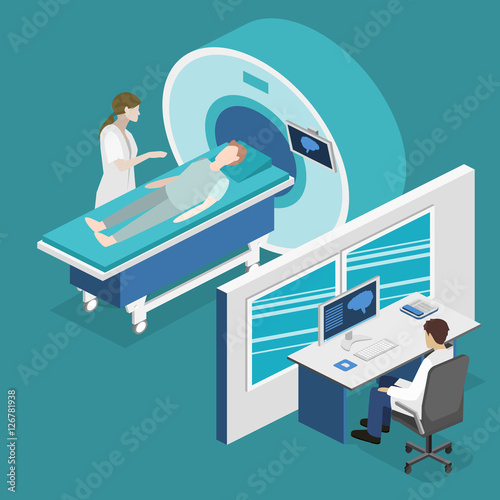 Isometric flat 3D concept vector hospital medical mri web illustration.