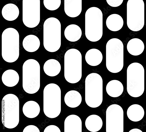 Vector monochrome seamless pattern, simple black & white geometric background with circles, vertical rounded lines. Abstract repeat texture for tileable prints, decoration, textile, digital, furniture