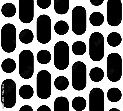 Vector seamless pattern, monochrome repeat geometric texture, black & white rounded lines & circles. Simple trendy abstract endless background. Design element for prints, decor, digital, textile, web